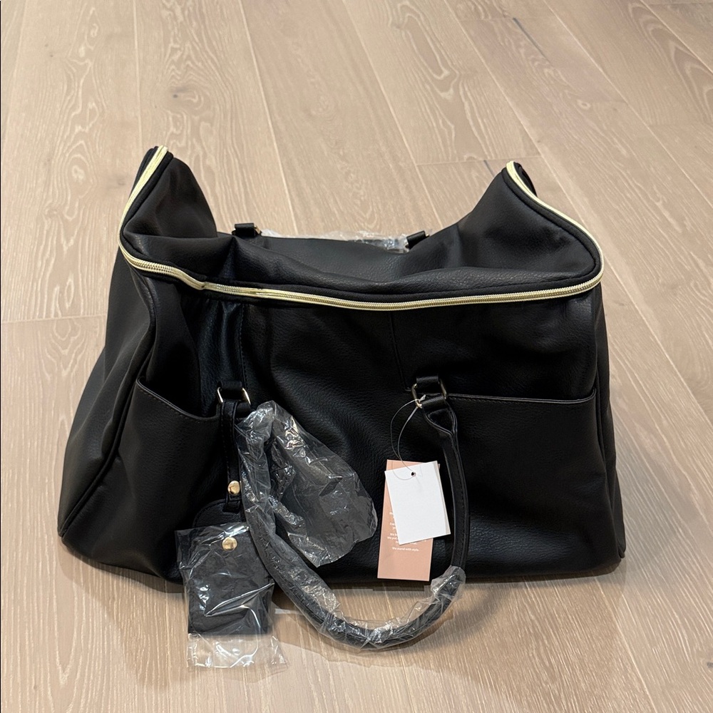 JustFab Black Baby Bag with Gold Accents
